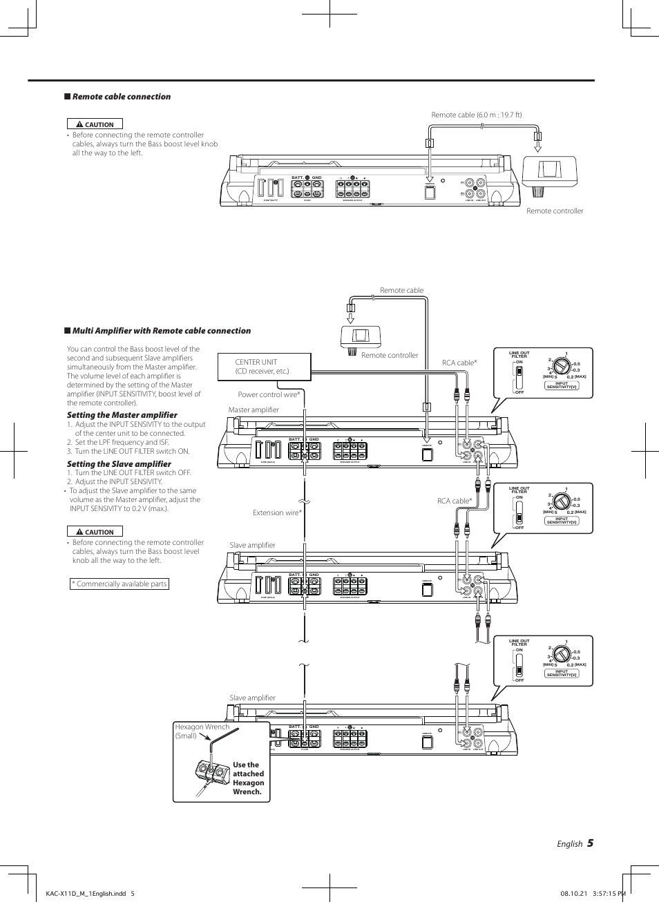 English, Setting the master amplifier, Setting the slave amplifier | Kenwood KAC-X11D User Manual | Page 5 / 8