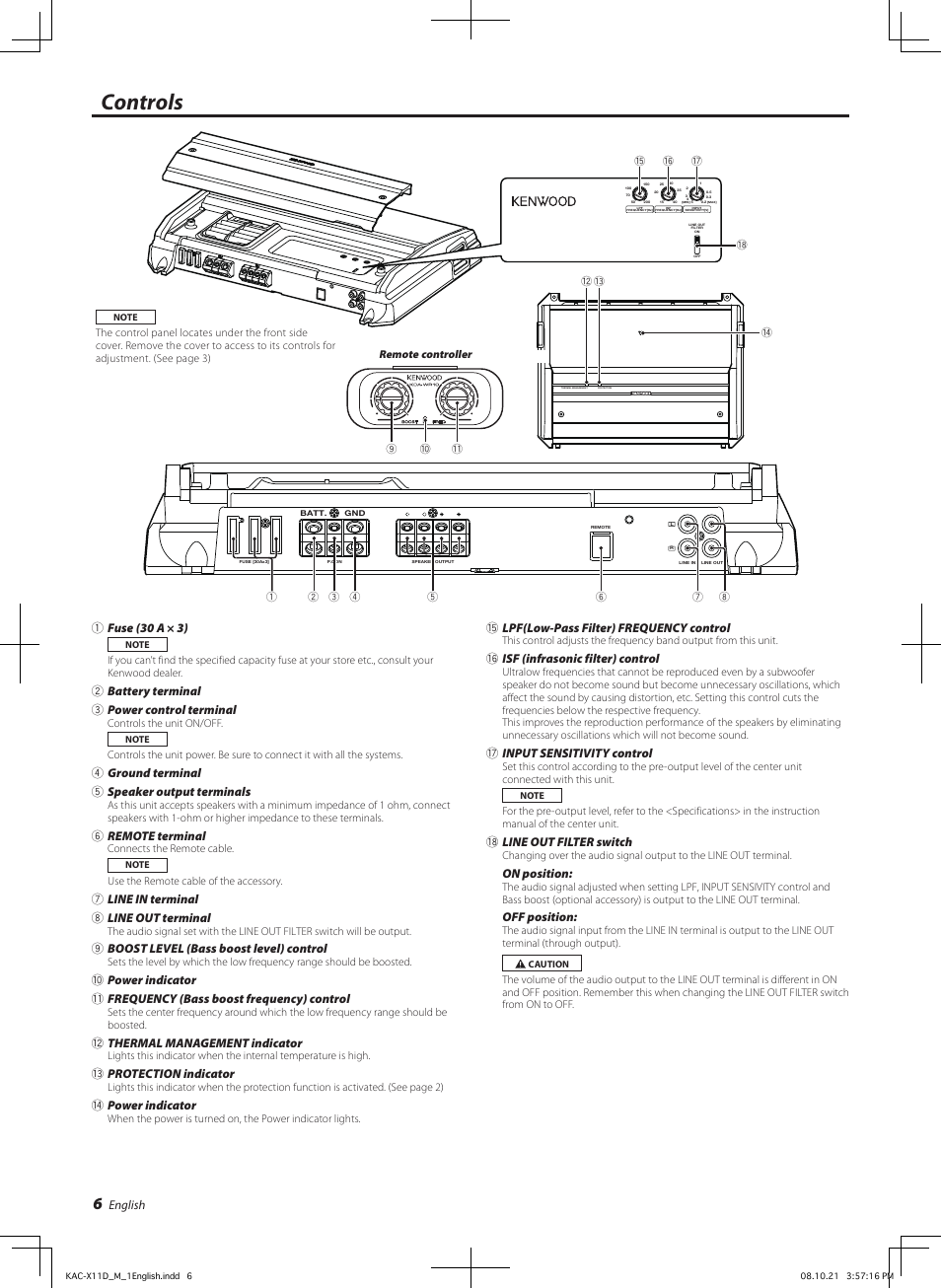 Controls | Kenwood KAC-X11D User Manual | Page 6 / 8