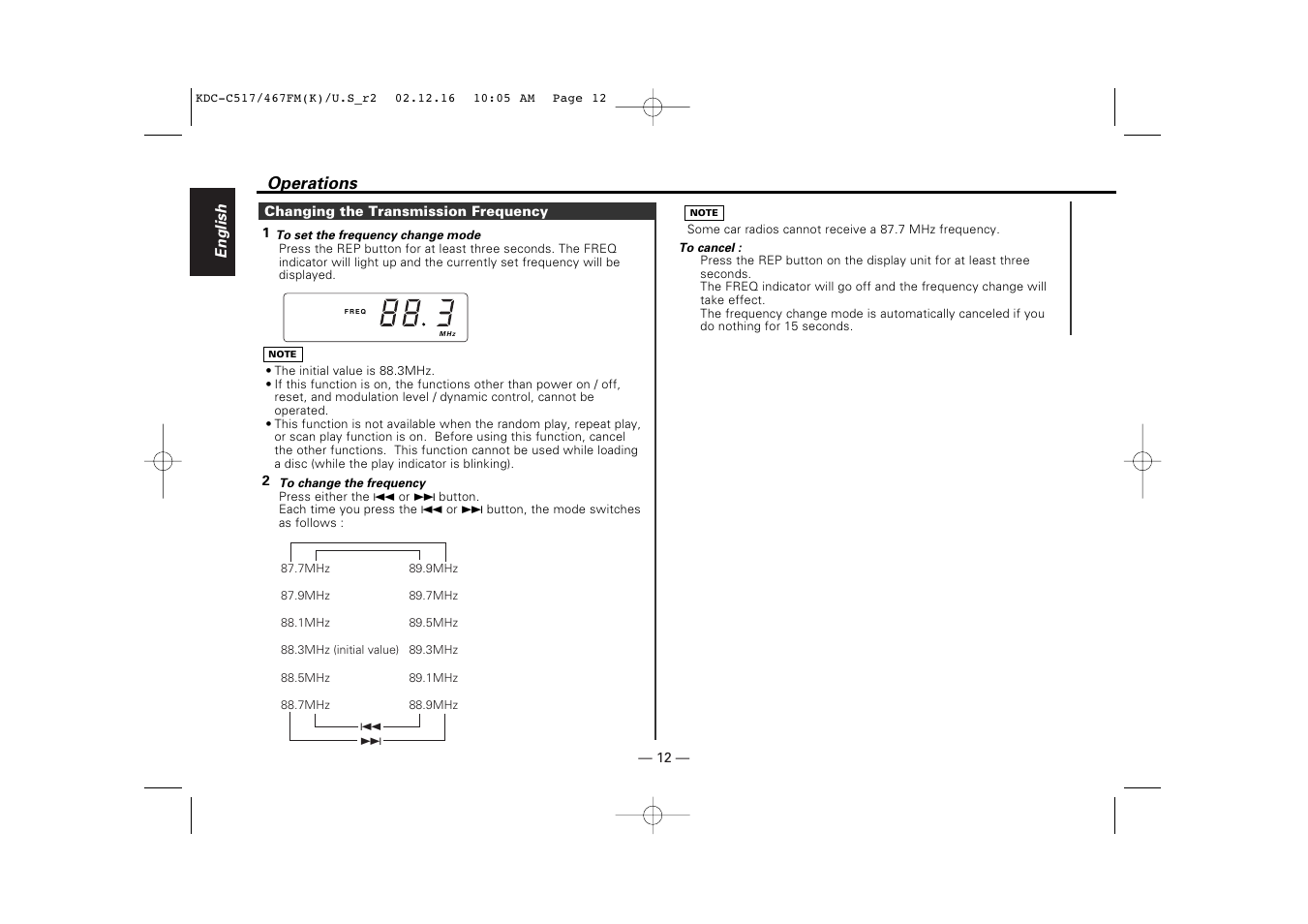 Operations | Kenwood 467FM User Manual | Page 12 / 21