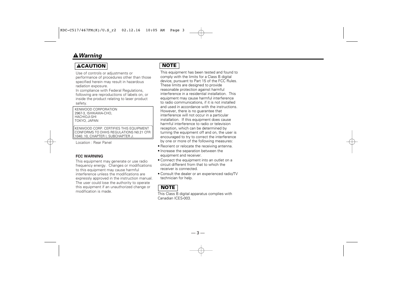 Before use, 2 warning | Kenwood 467FM User Manual | Page 3 / 21