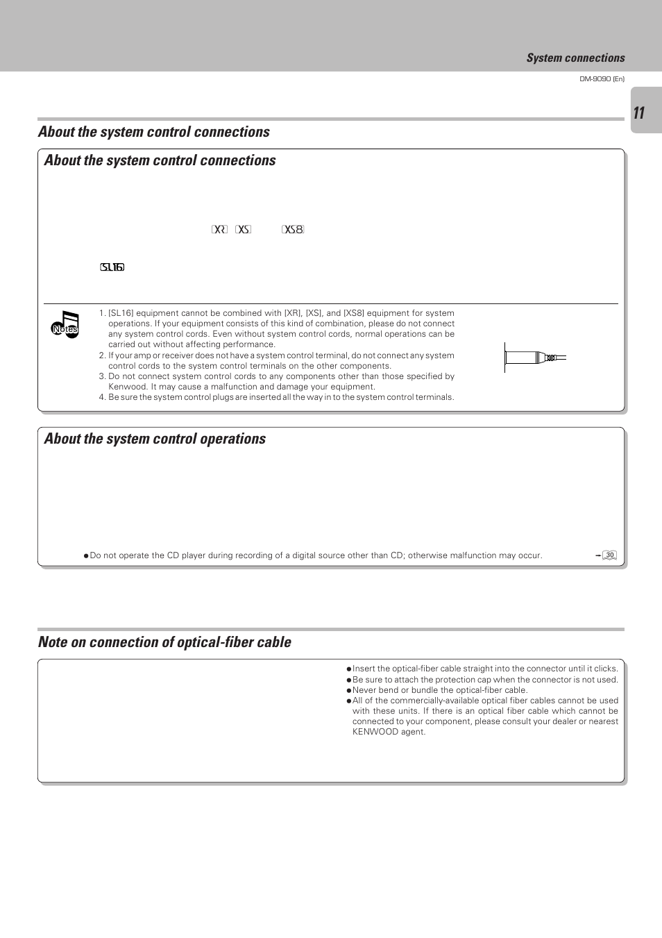 About the system control connections, About the system control operations | Kenwood DM-9090 User Manual | Page 11 / 56