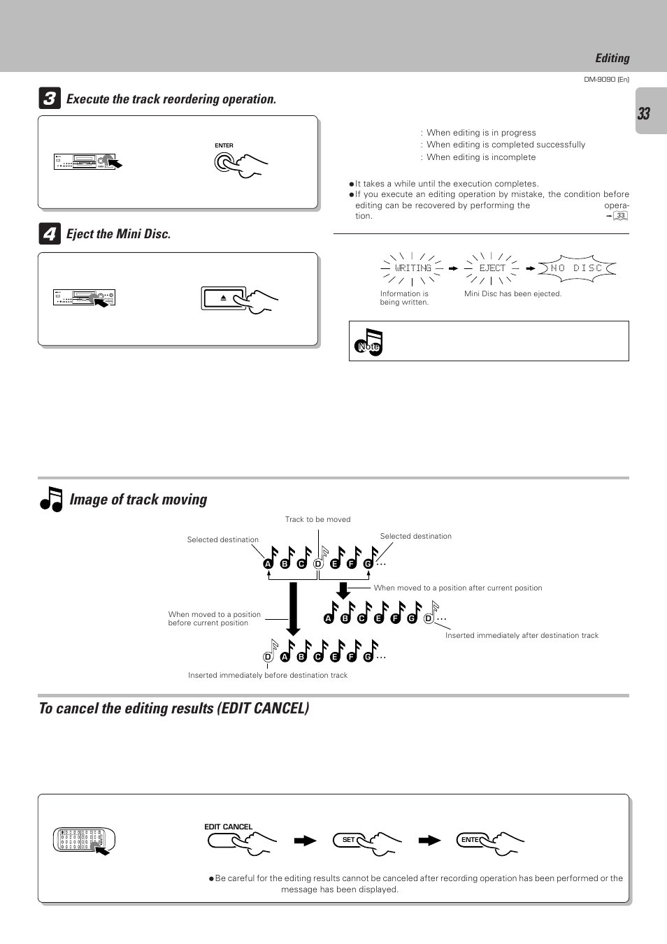 Image of track moving, Editing | Kenwood DM-9090 User Manual | Page 33 / 56