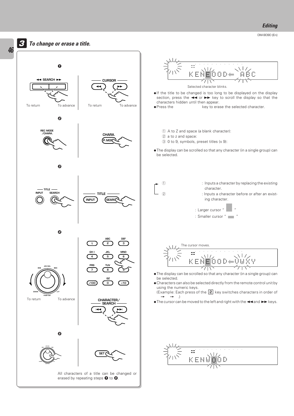 Editing | Kenwood DM-9090 User Manual | Page 46 / 56