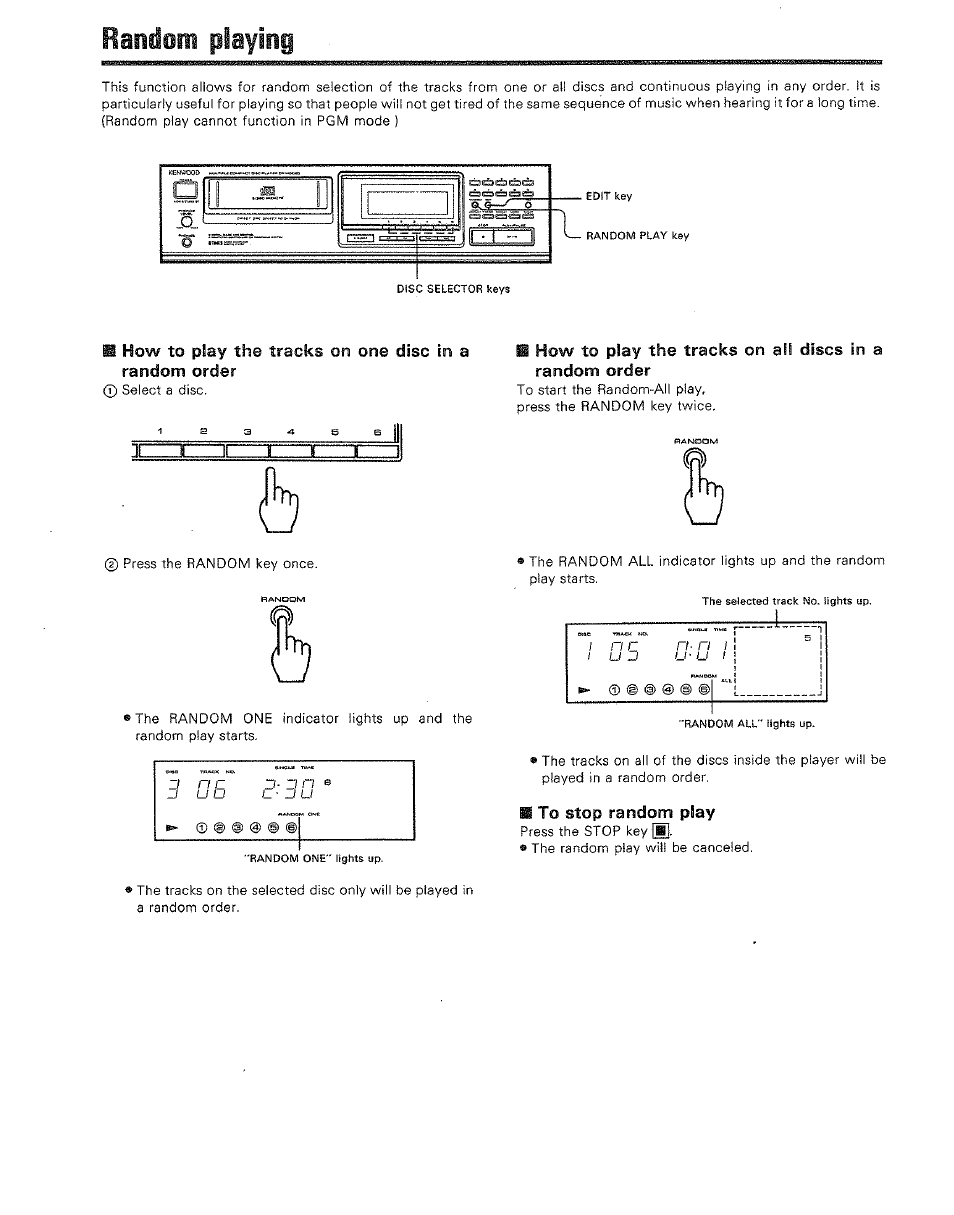 Random playing, K to stop random play, I n c | Kenwood DP-M5520 User Manual | Page 16 / 20