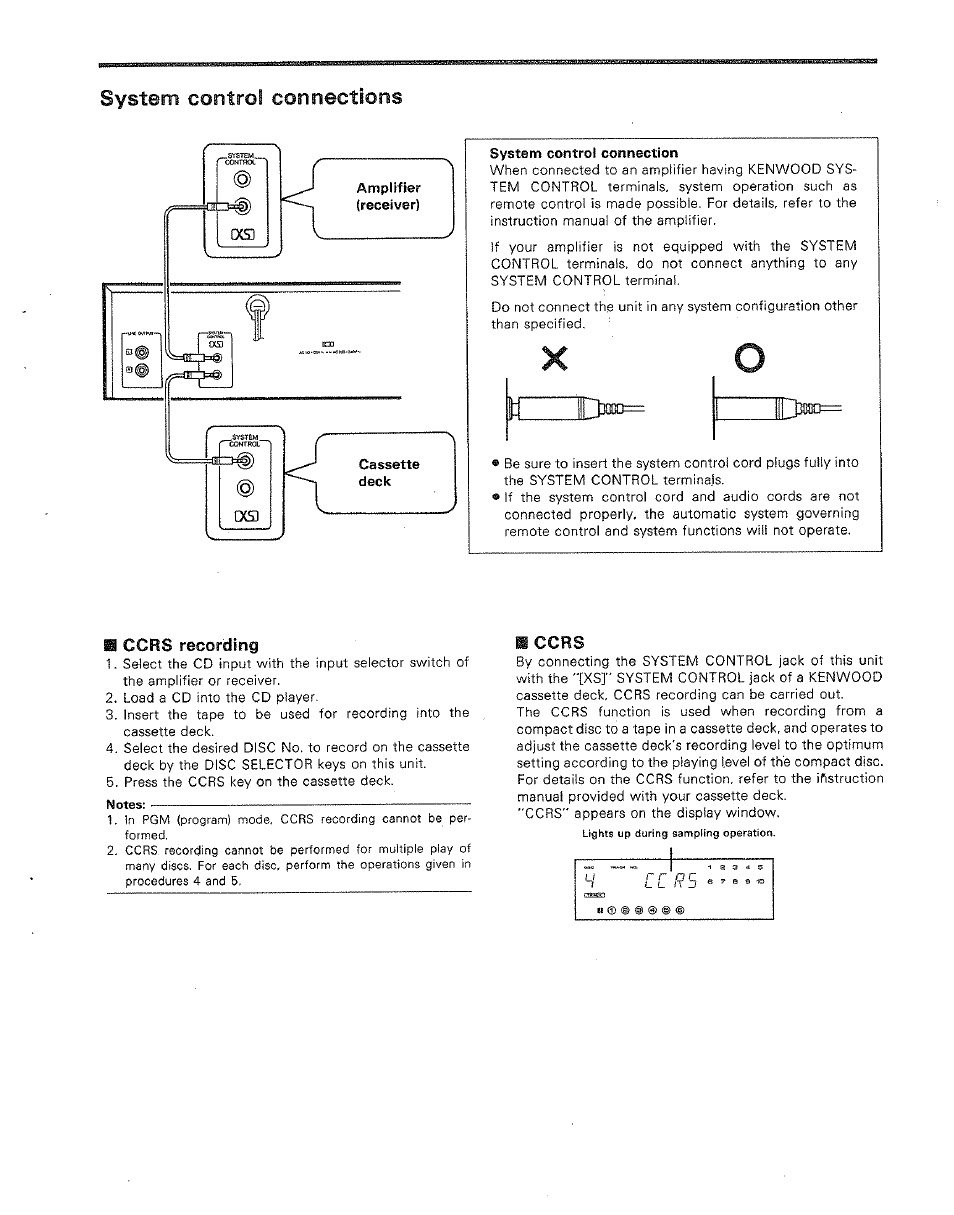 System control connections, System control connection, M ccrs recording | M ccrs | Kenwood DP-M5520 User Manual | Page 9 / 20