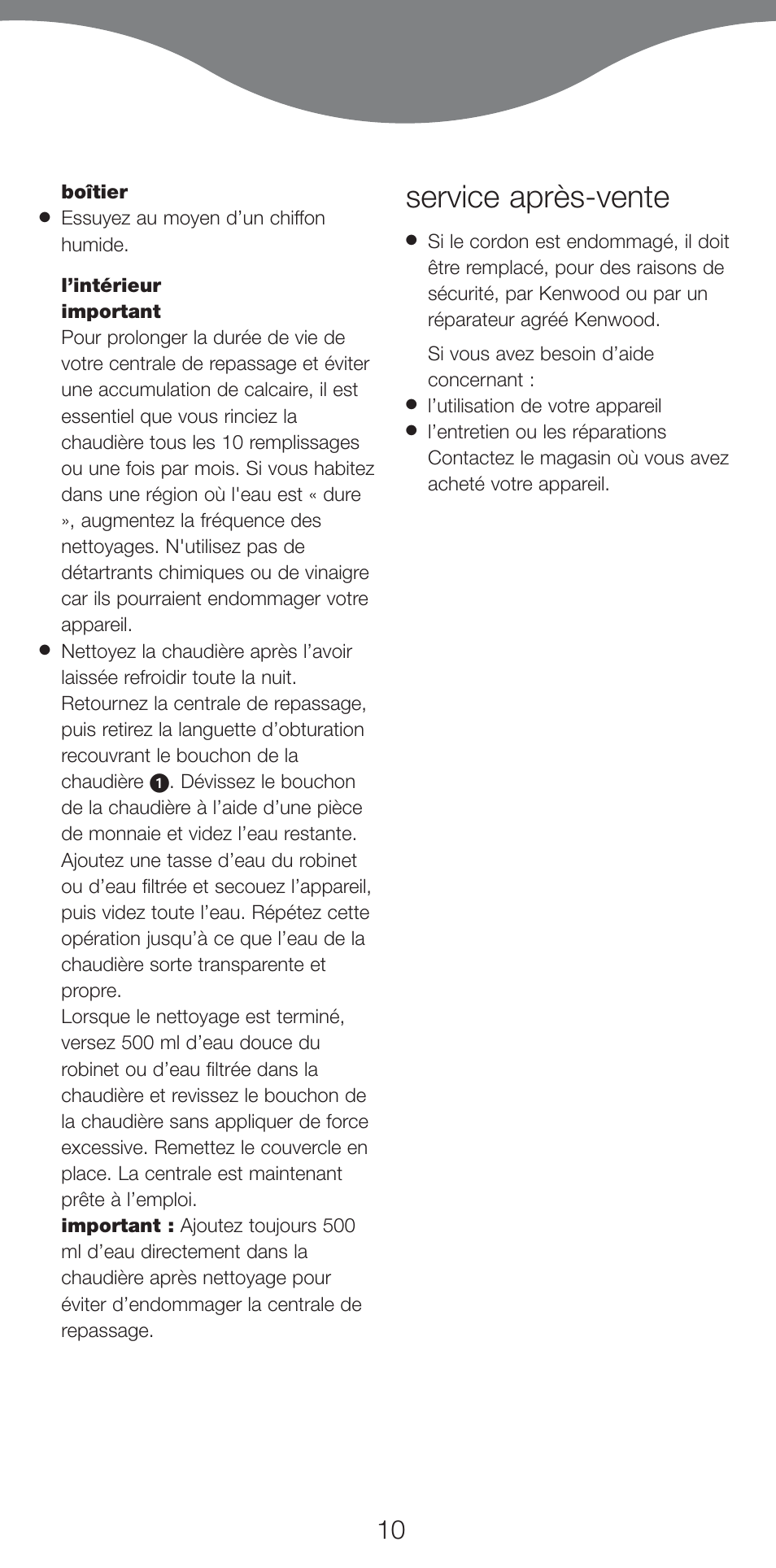 Service après-vente | Kenwood IC550 series User Manual | Page 13 / 28