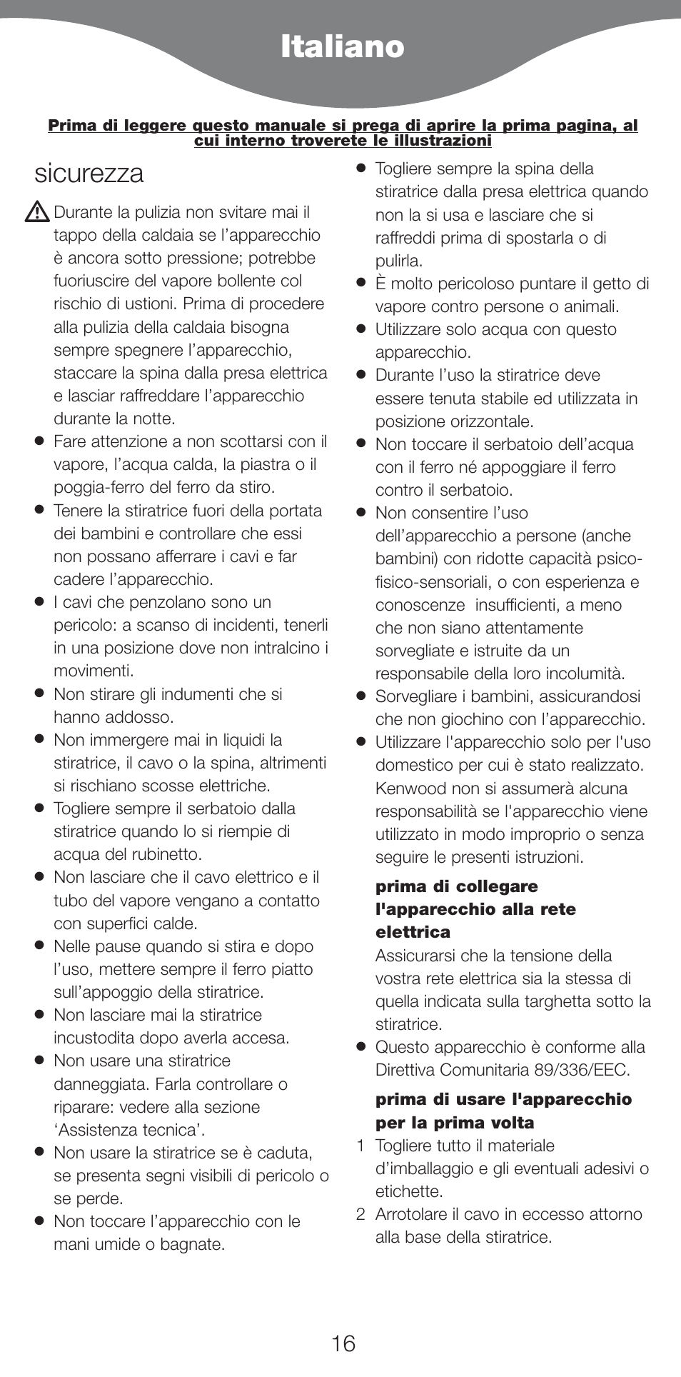 Italiano, Sicurezza | Kenwood IC550 series User Manual | Page 19 / 28