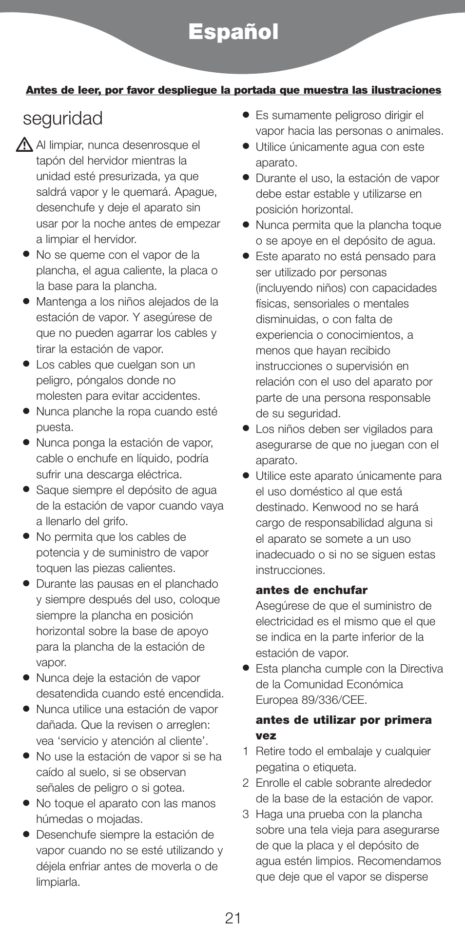 Español, Seguridad | Kenwood IC550 series User Manual | Page 24 / 28