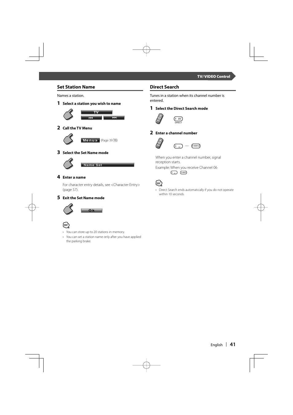 Set station name, Direct search | Kenwood KVT-747DVD User Manual | Page 41 / 92