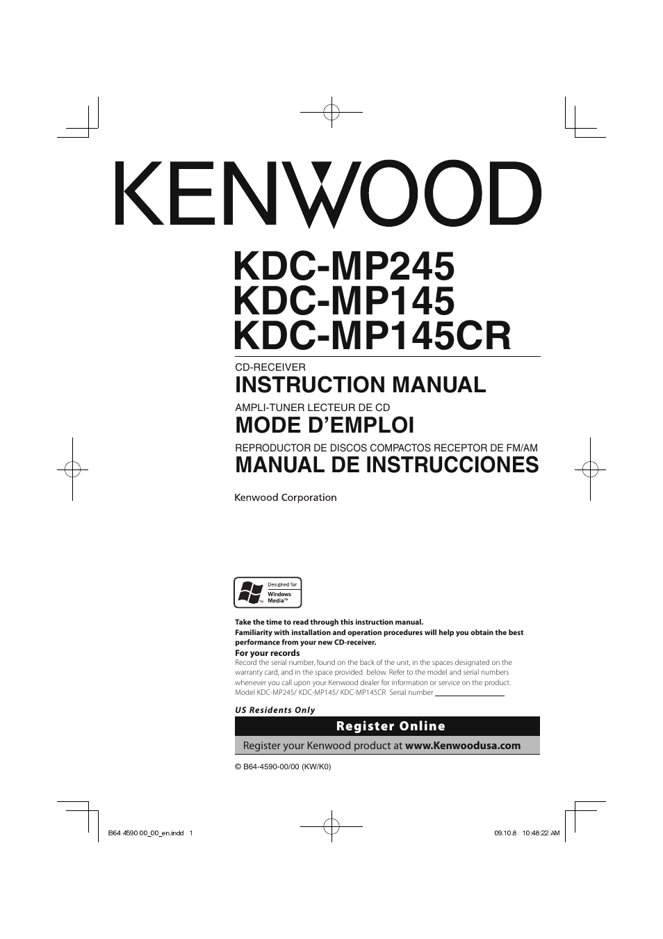 Kenwood KDC-MP245 User Manual | 56 pages