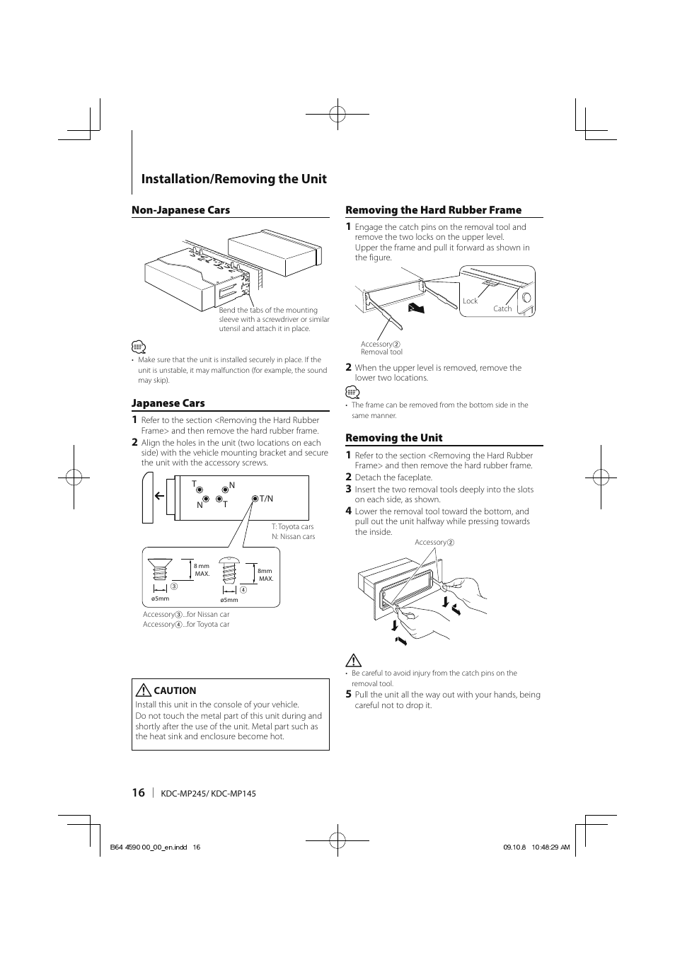 Installation/removing the unit | Kenwood KDC-MP245 User Manual | Page 16 / 56