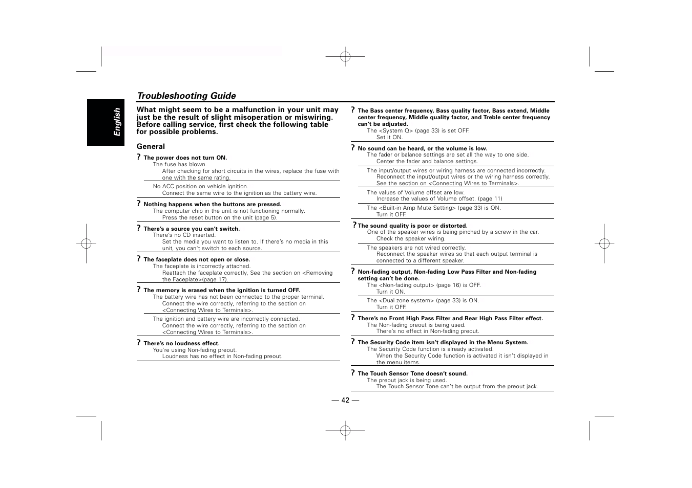 Troubleshooting guide | Kenwood eXcelon KDC-X759 User Manual | Page 42 / 47