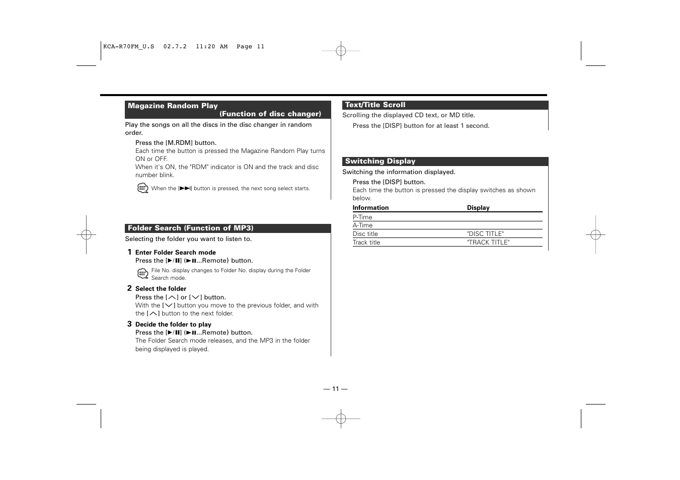 Kenwood FM MODULATOR SYSTEM KCA-R70FM User Manual | Page 11 / 27