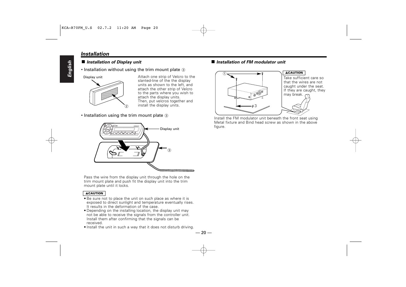 Kenwood FM MODULATOR SYSTEM KCA-R70FM User Manual | Page 20 / 27