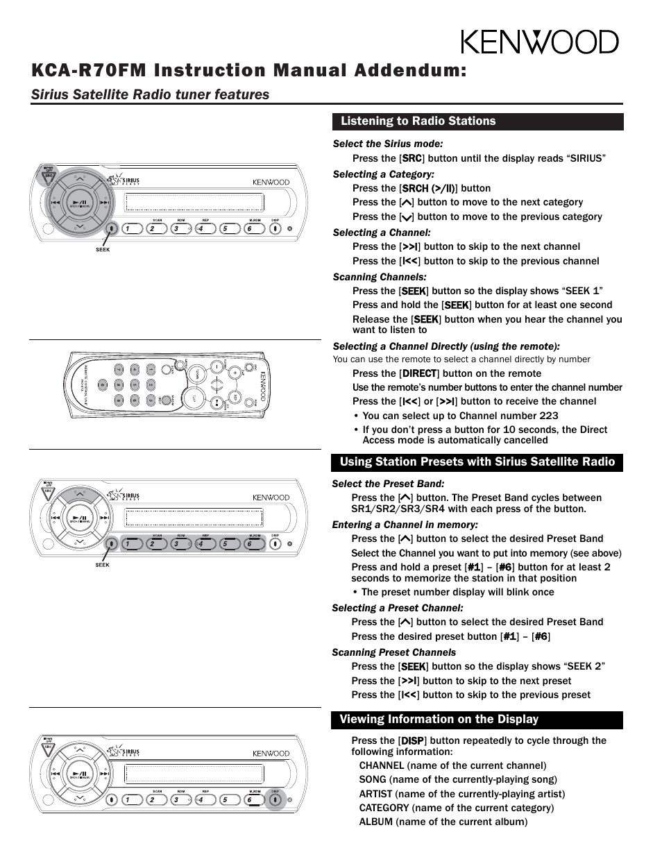 Kca-r70fm instruction manual addendum | Kenwood FM MODULATOR SYSTEM KCA-R70FM User Manual | Page 27 / 27