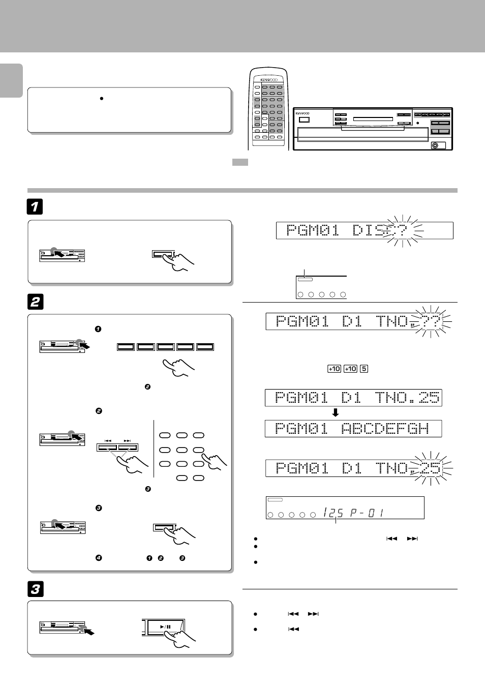 Programmed play (pgm mode), Gp 0 m 1 i d c s, Gp 0 m 1 1 d t o n | Preparation | Kenwood CD-206 User Manual | Page 14 / 28