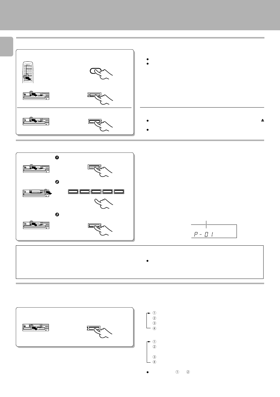 To clear tracks from the program, Time display on cd player (time disp.), Auto space function | Programmed play (pgm mode), P _ 0 1 | Kenwood CD-206 User Manual | Page 16 / 28