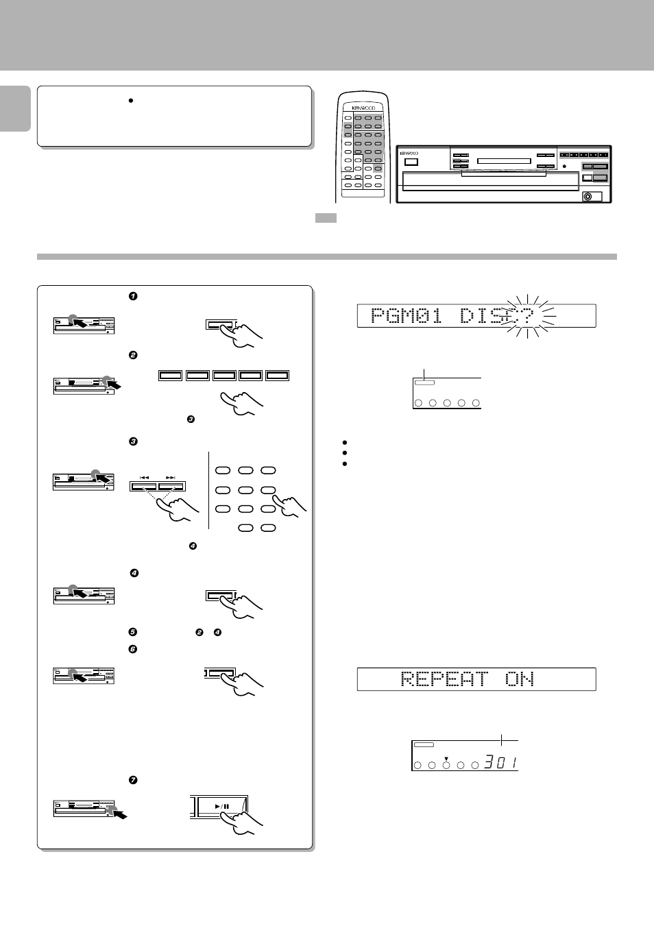 Repeated playback, To repeat only the programmed tracks, Gp 0 m 1 i d c s | Preparation | Kenwood CD-206 User Manual | Page 18 / 28