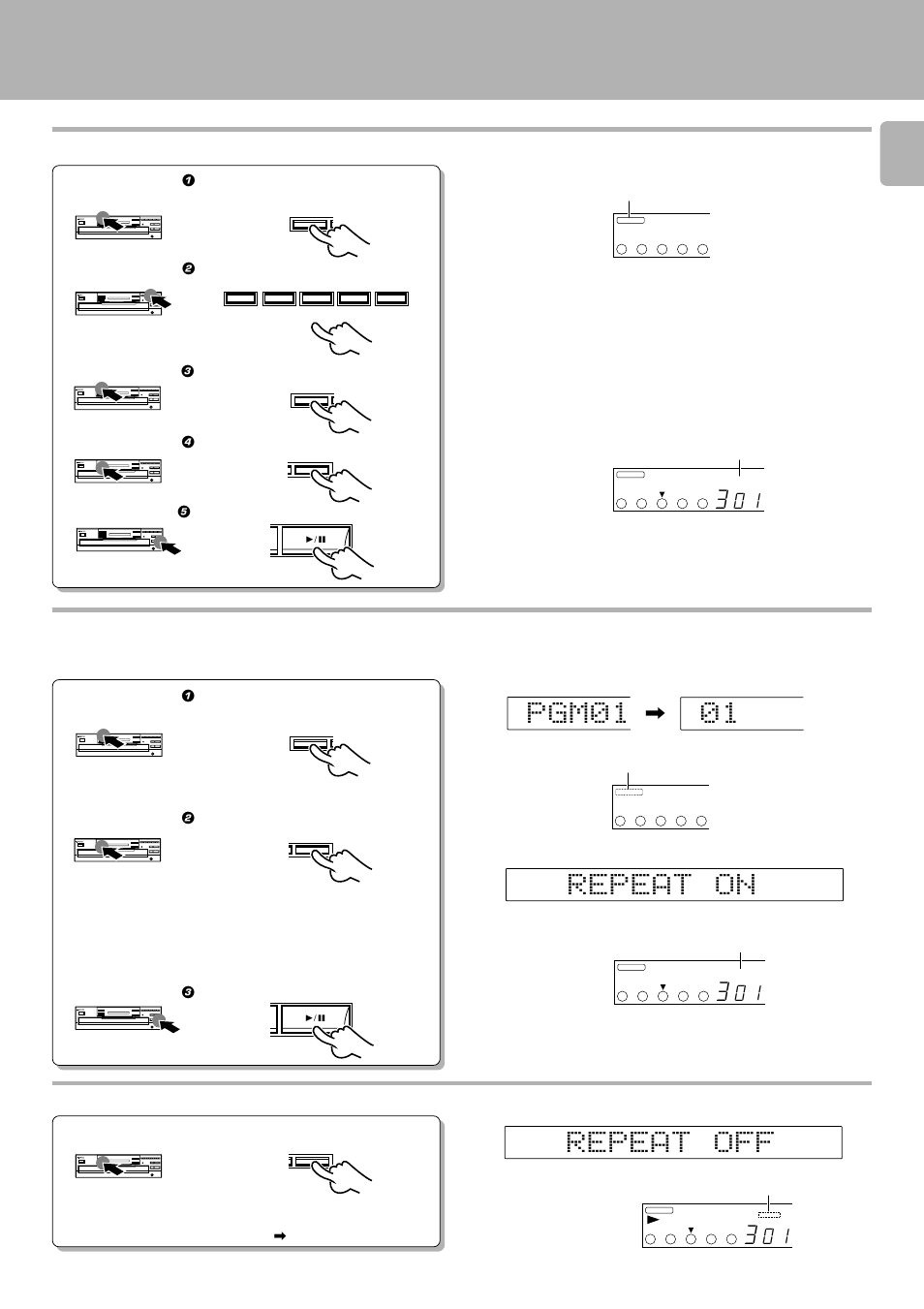 To repeat the entire disc, To cancel repeated playback, Gp 0 m 1 1 0 | Repeated playback | Kenwood CD-206 User Manual | Page 19 / 28