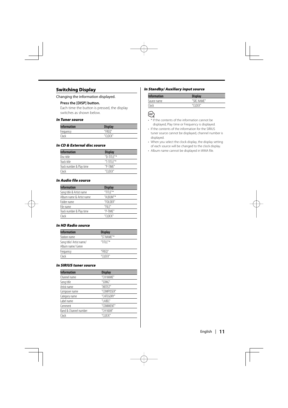 Switching display | Kenwood DPX301 User Manual | Page 11 / 36