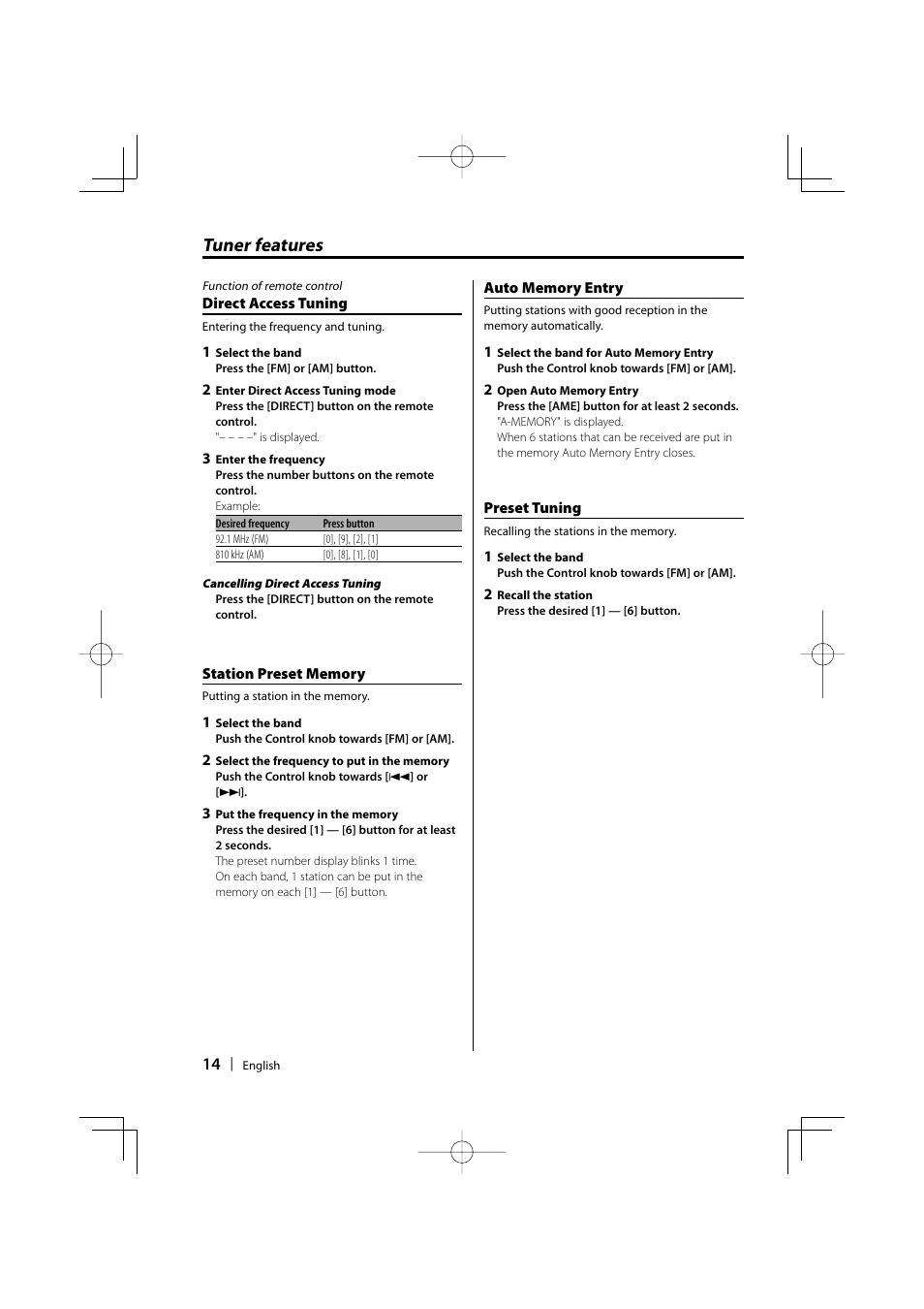 Tuner features | Kenwood DPX301 User Manual | Page 14 / 36