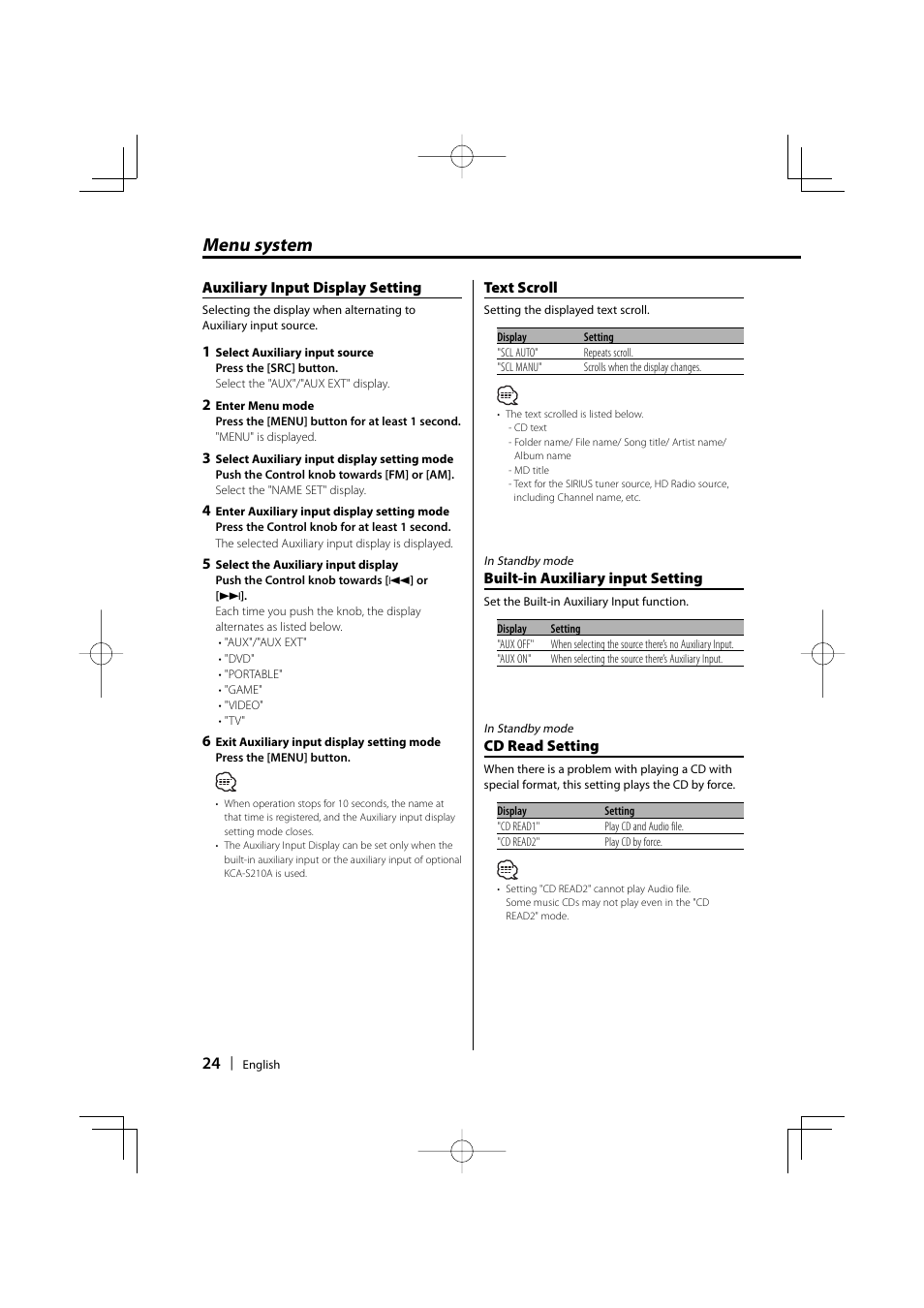 Menu system | Kenwood DPX301 User Manual | Page 24 / 36