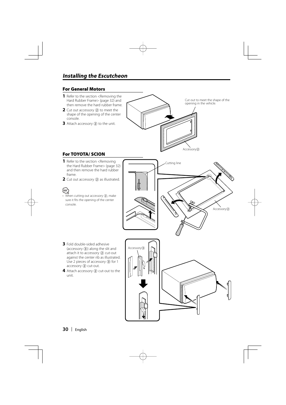 Installing the escutcheon | Kenwood DPX301 User Manual | Page 30 / 36