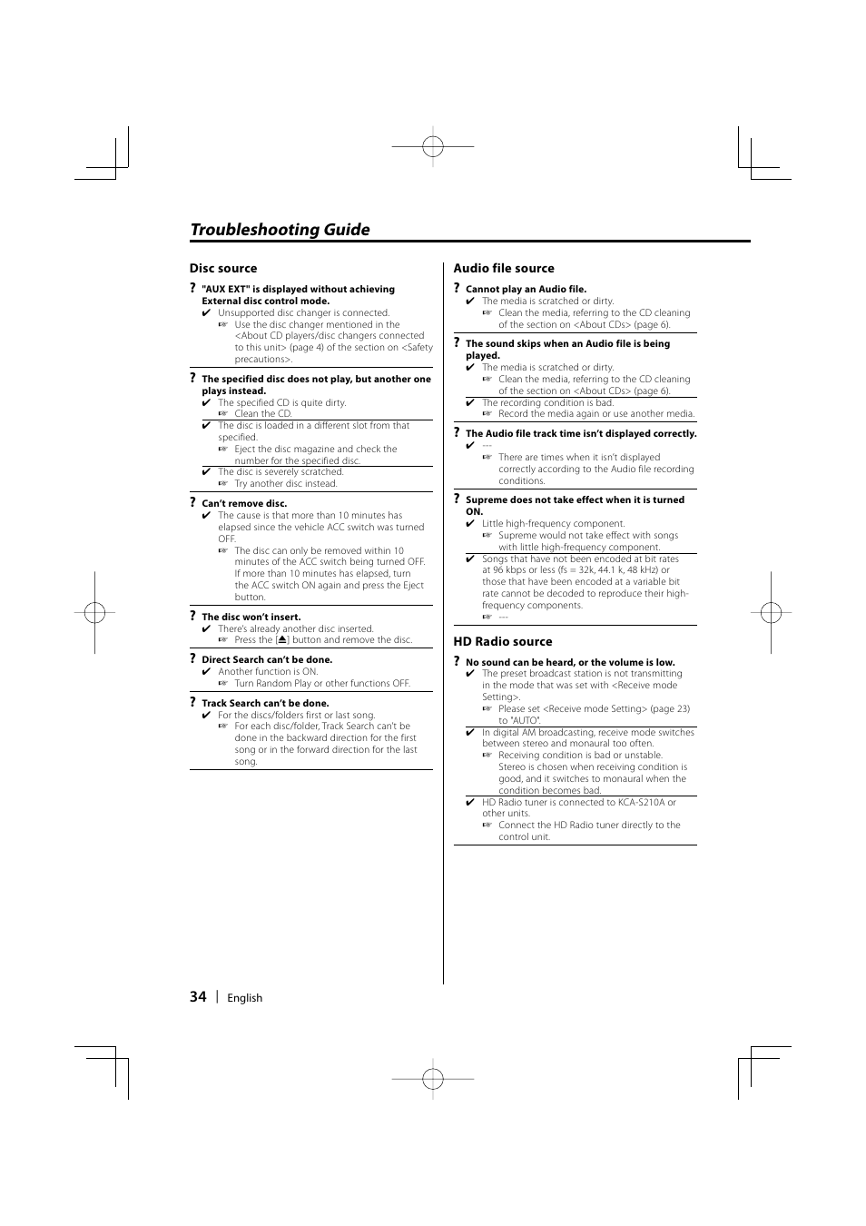 Troubleshooting guide | Kenwood DPX301 User Manual | Page 34 / 36