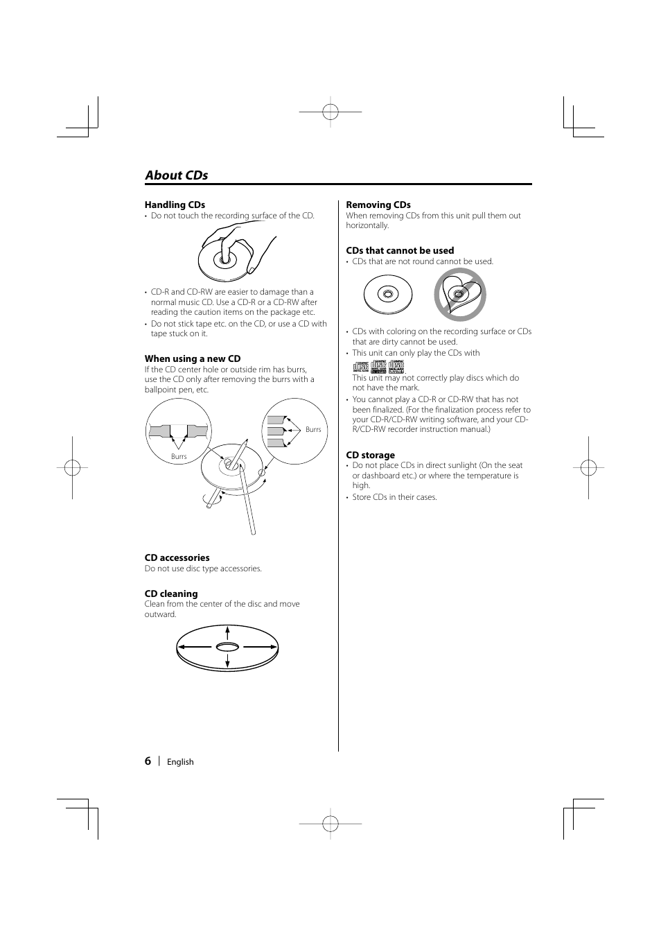 About cds | Kenwood DPX301 User Manual | Page 6 / 36