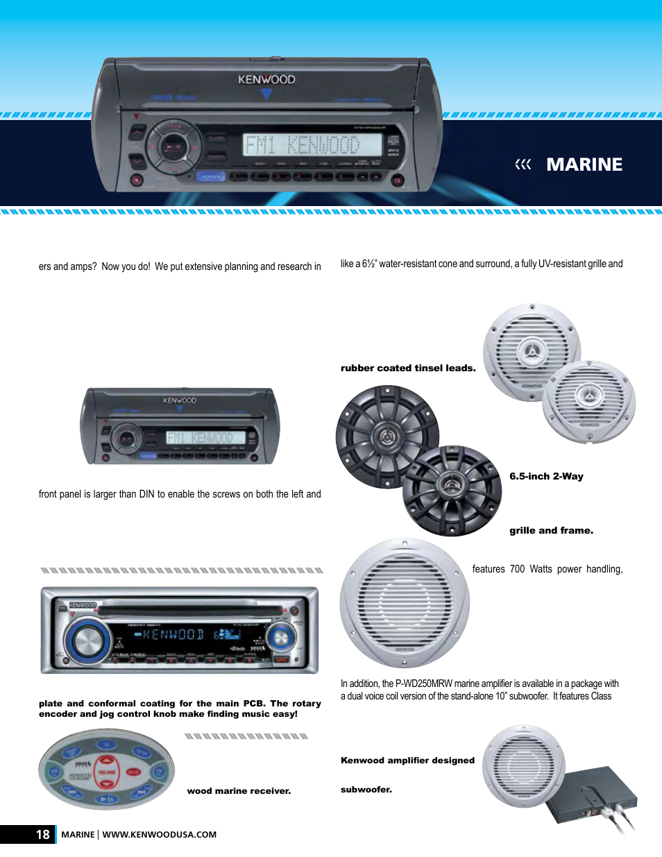 Marine, Receivers and remotes, Speakers, subs and amps | Kenwood AMPED XR-S17P User Manual | Page 18 / 52