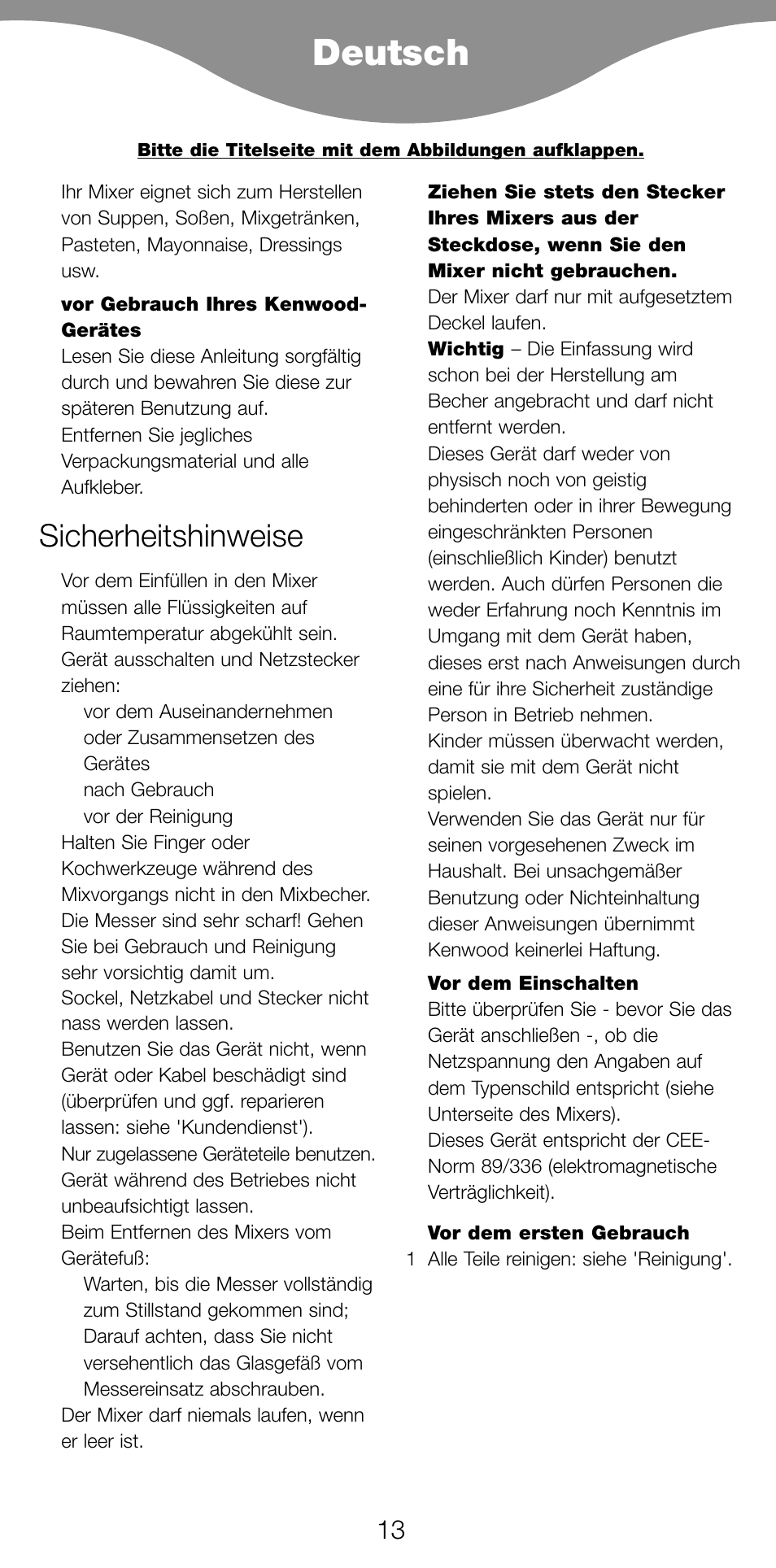 Deutsch, Sicherheitshinweise | Kenwood BL650 User Manual | Page 13 / 67