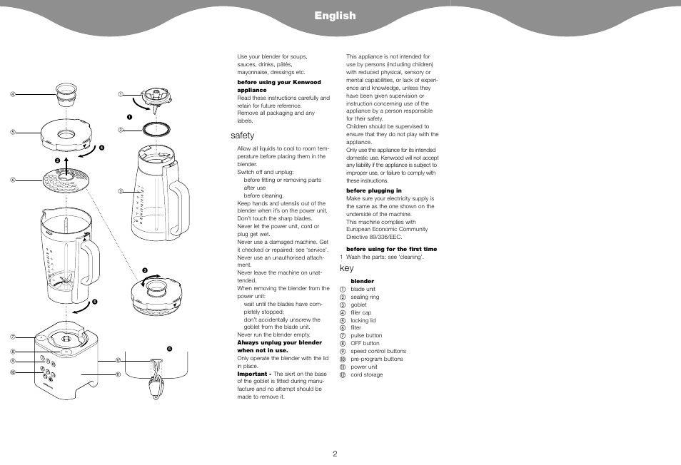 English, Safety | Kenwood BL650 User Manual | Page 2 / 67