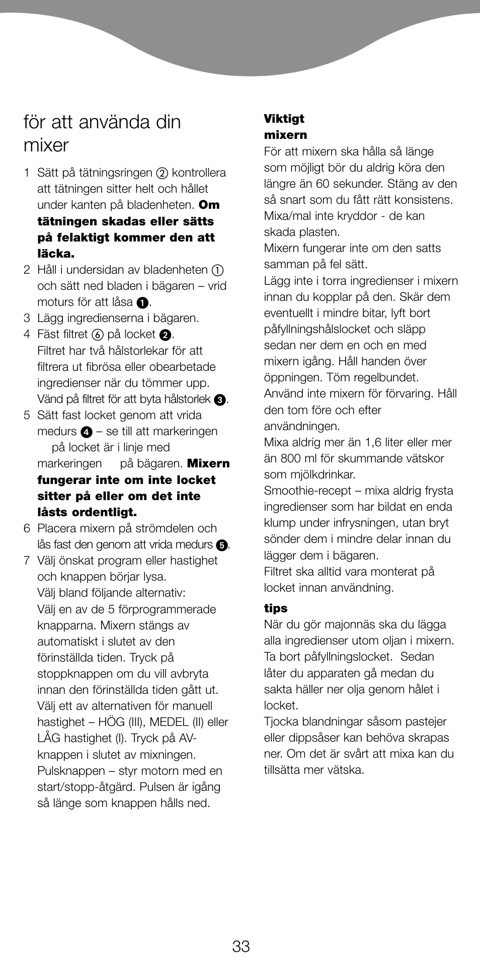 För att använda din mixer | Kenwood BL650 User Manual | Page 33 / 67