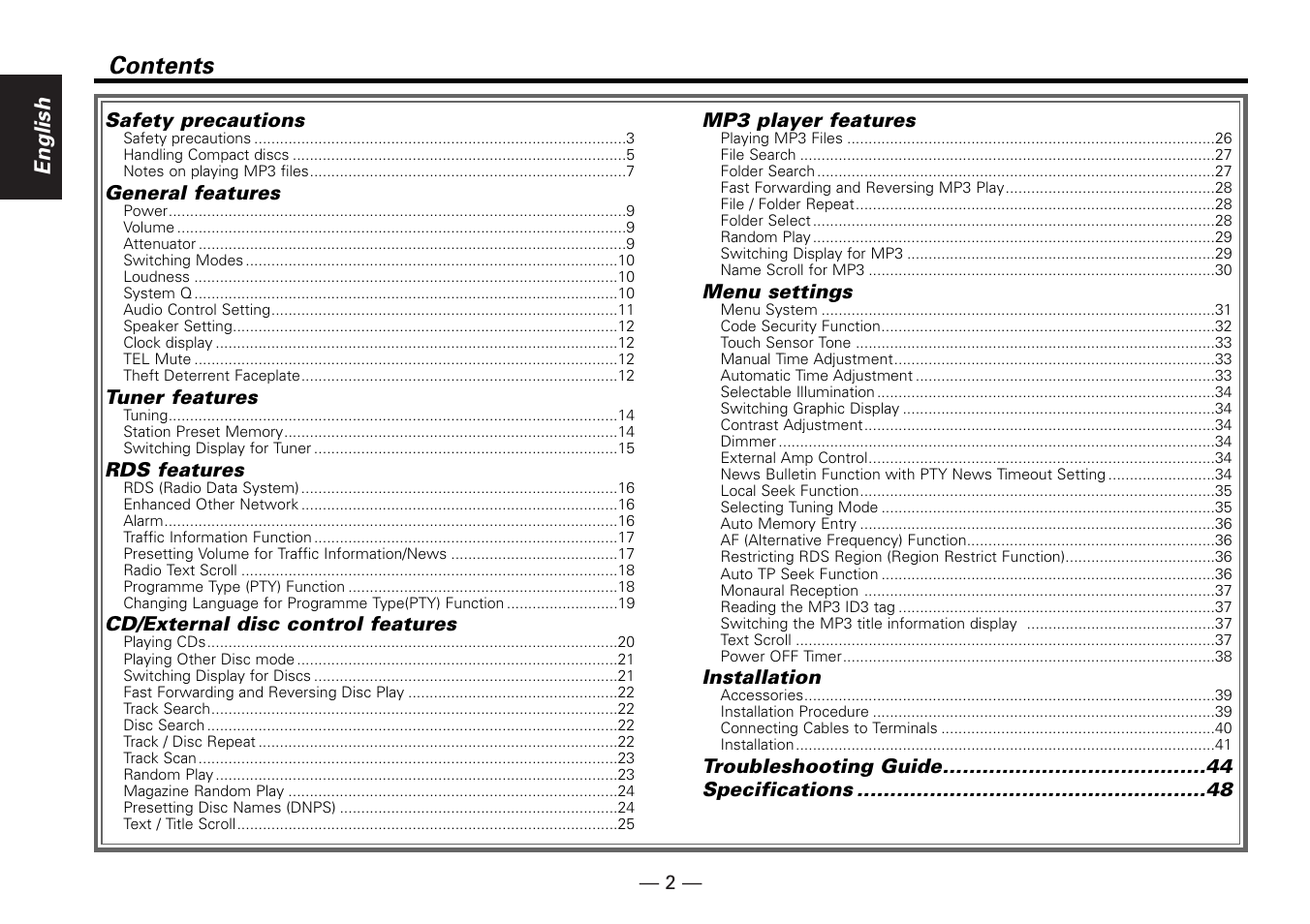 Kenwood KDC-MP6090R User Manual | Page 2 / 48