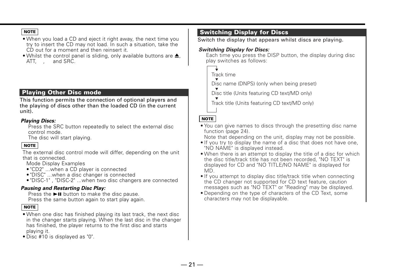 Playing other disc mode, Switching display for discs | Kenwood KDC-MP6090R User Manual | Page 21 / 48