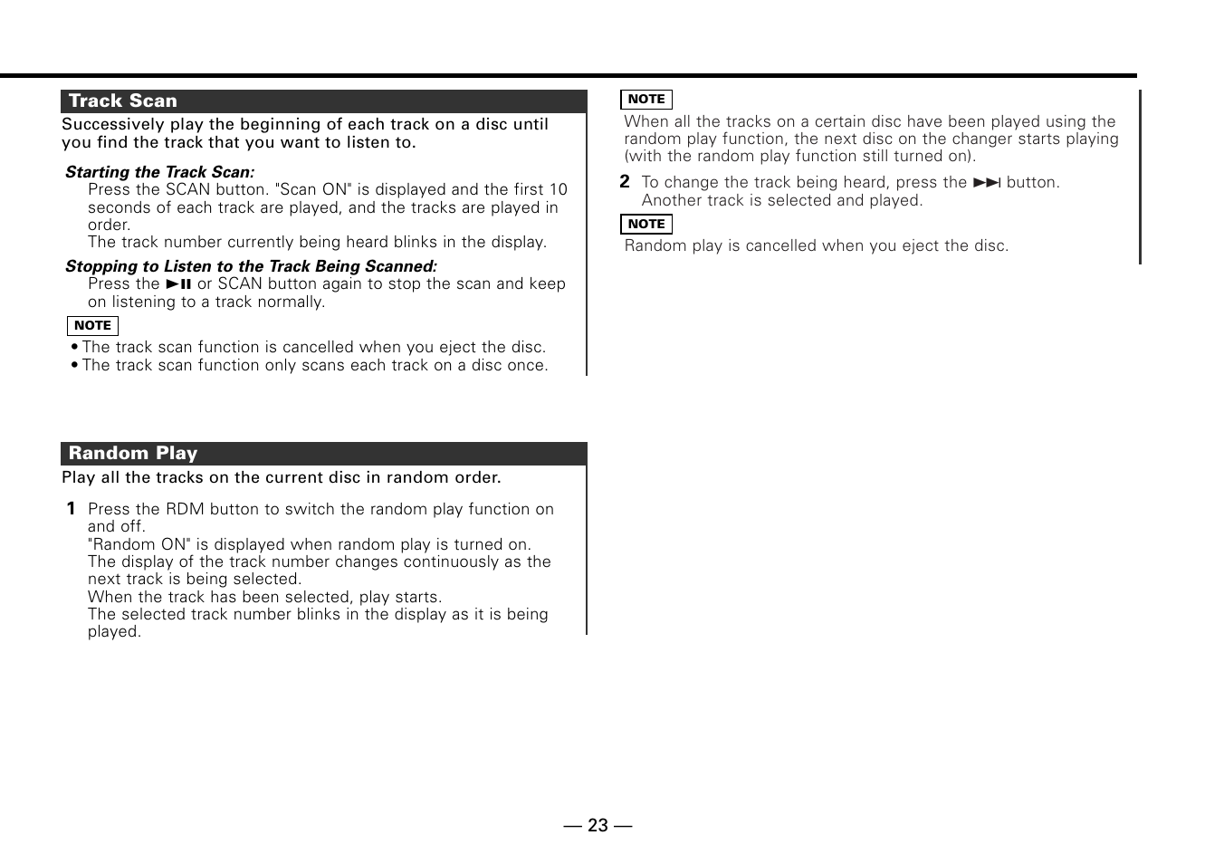 Track scan, Random play | Kenwood KDC-MP6090R User Manual | Page 23 / 48