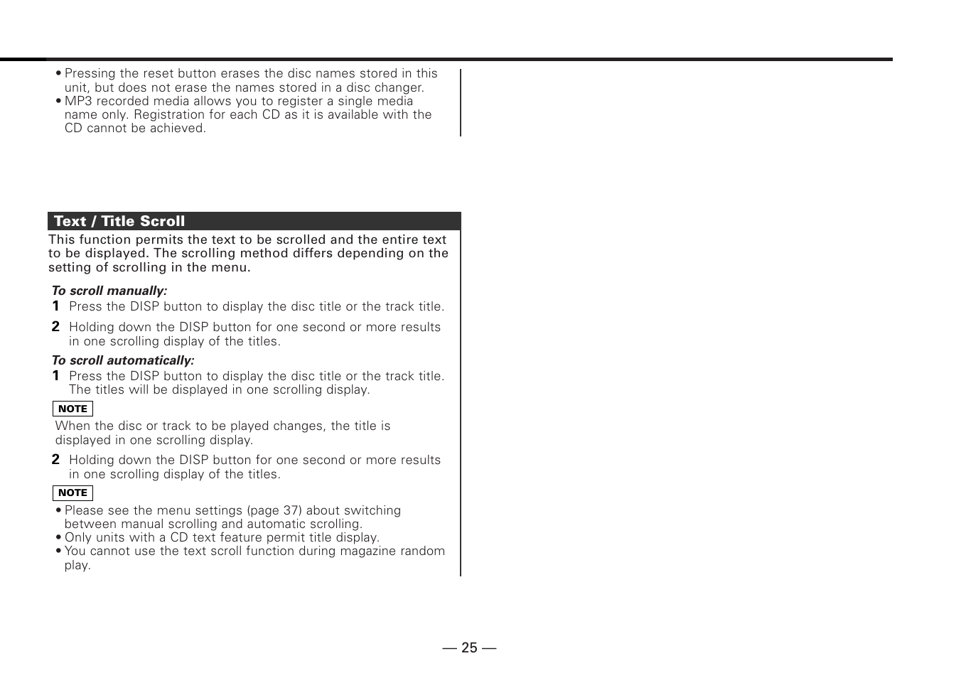 Text / title scroll | Kenwood KDC-MP6090R User Manual | Page 25 / 48