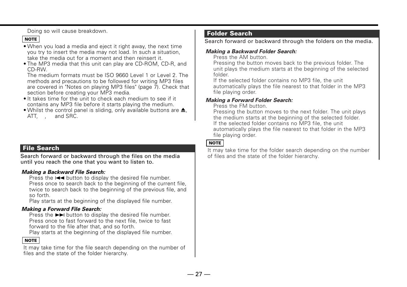 File search, Folder search | Kenwood KDC-MP6090R User Manual | Page 27 / 48