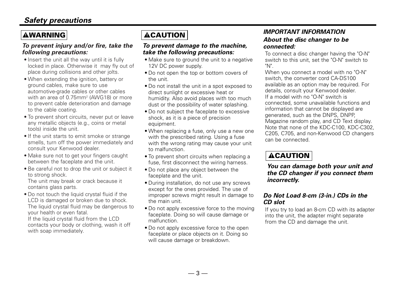 Safety precautions, 2 warning, 2 caution | Kenwood KDC-MP6090R User Manual | Page 3 / 48