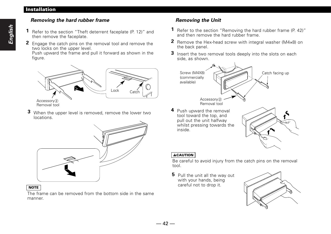 Removing the hard rubber frame, Removing the unit | Kenwood KDC-MP6090R User Manual | Page 42 / 48