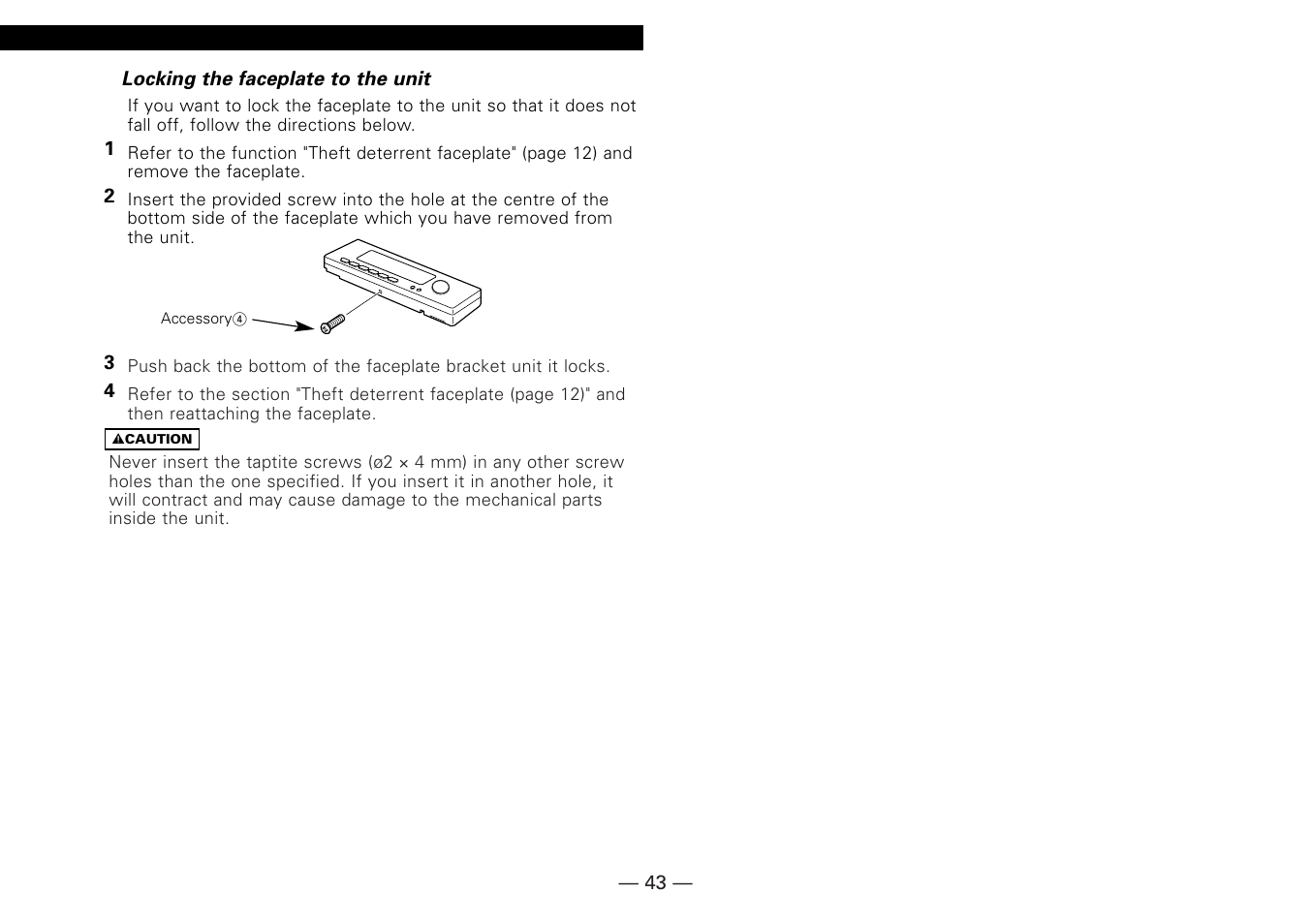 Locking the faceplate to the unit | Kenwood KDC-MP6090R User Manual | Page 43 / 48