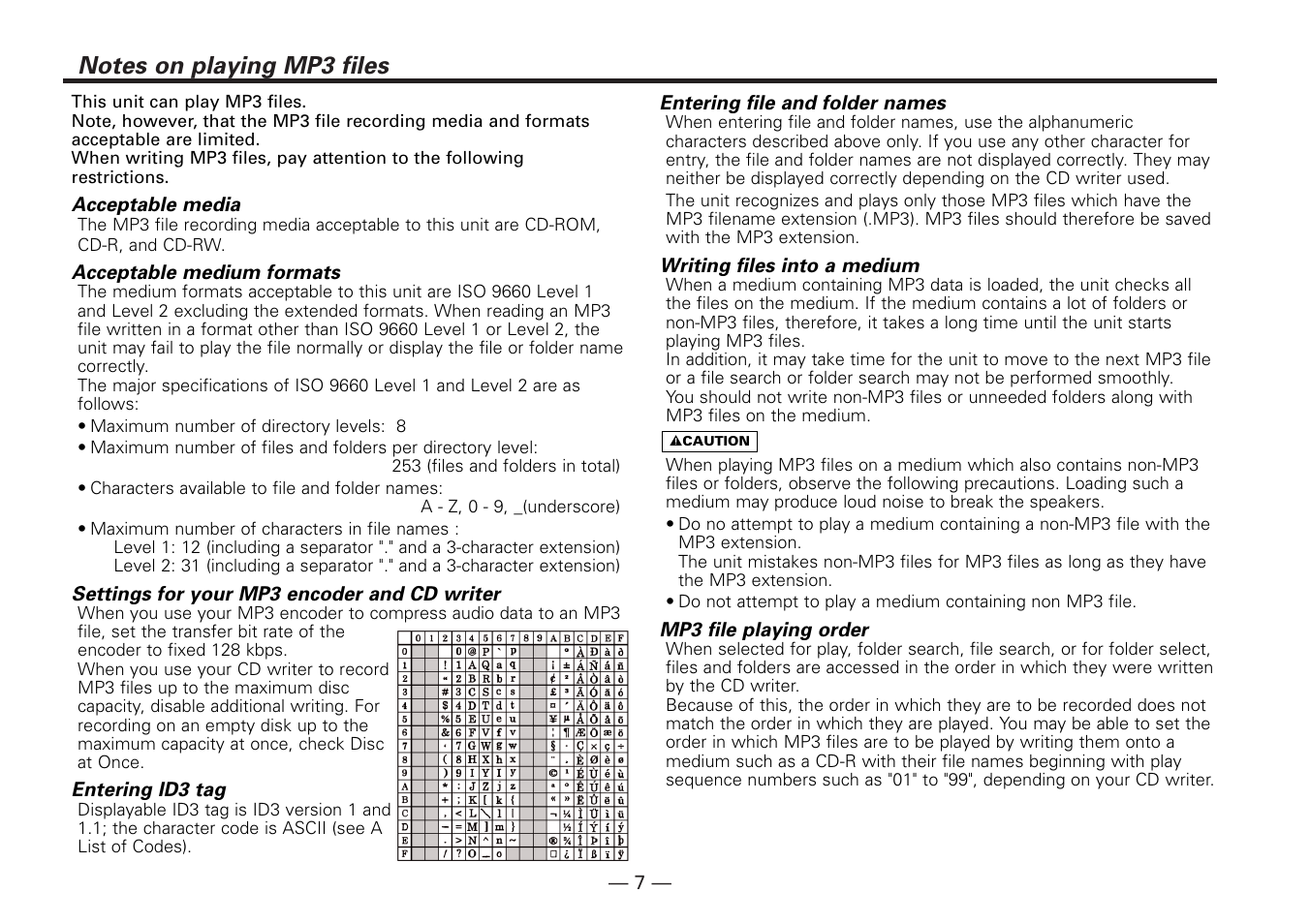 Notes on playing mp3 files | Kenwood KDC-MP6090R User Manual | Page 7 / 48