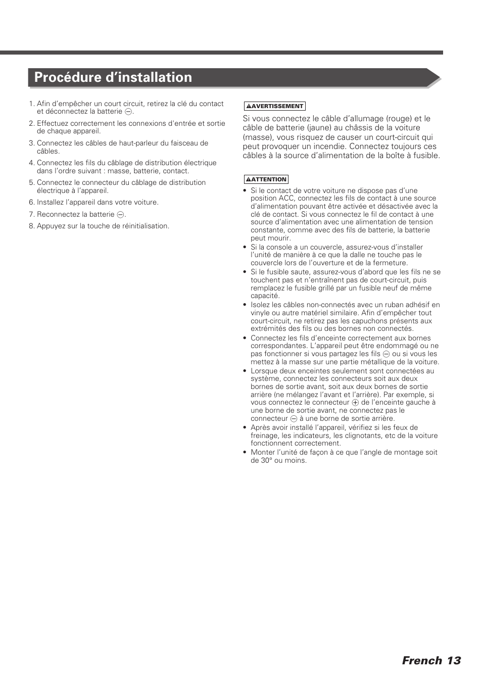 Procédure d’installation, French 13 | Kenwood KVT-745DVD User Manual | Page 13 / 40