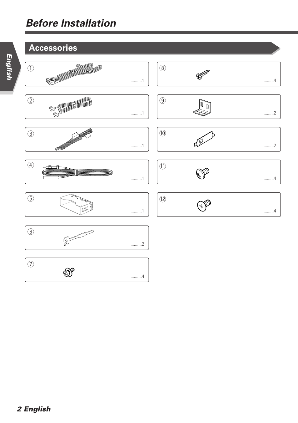 Before installation, Accessories | Kenwood KVT-745DVD User Manual | Page 2 / 40