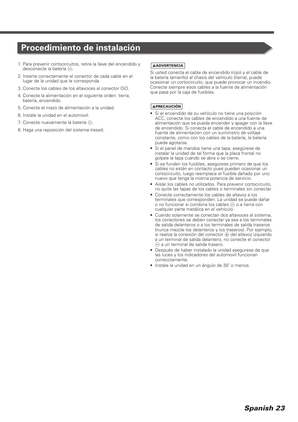 Procedimiento de instalación, Spanish 23 | Kenwood KVT-745DVD User Manual | Page 23 / 40