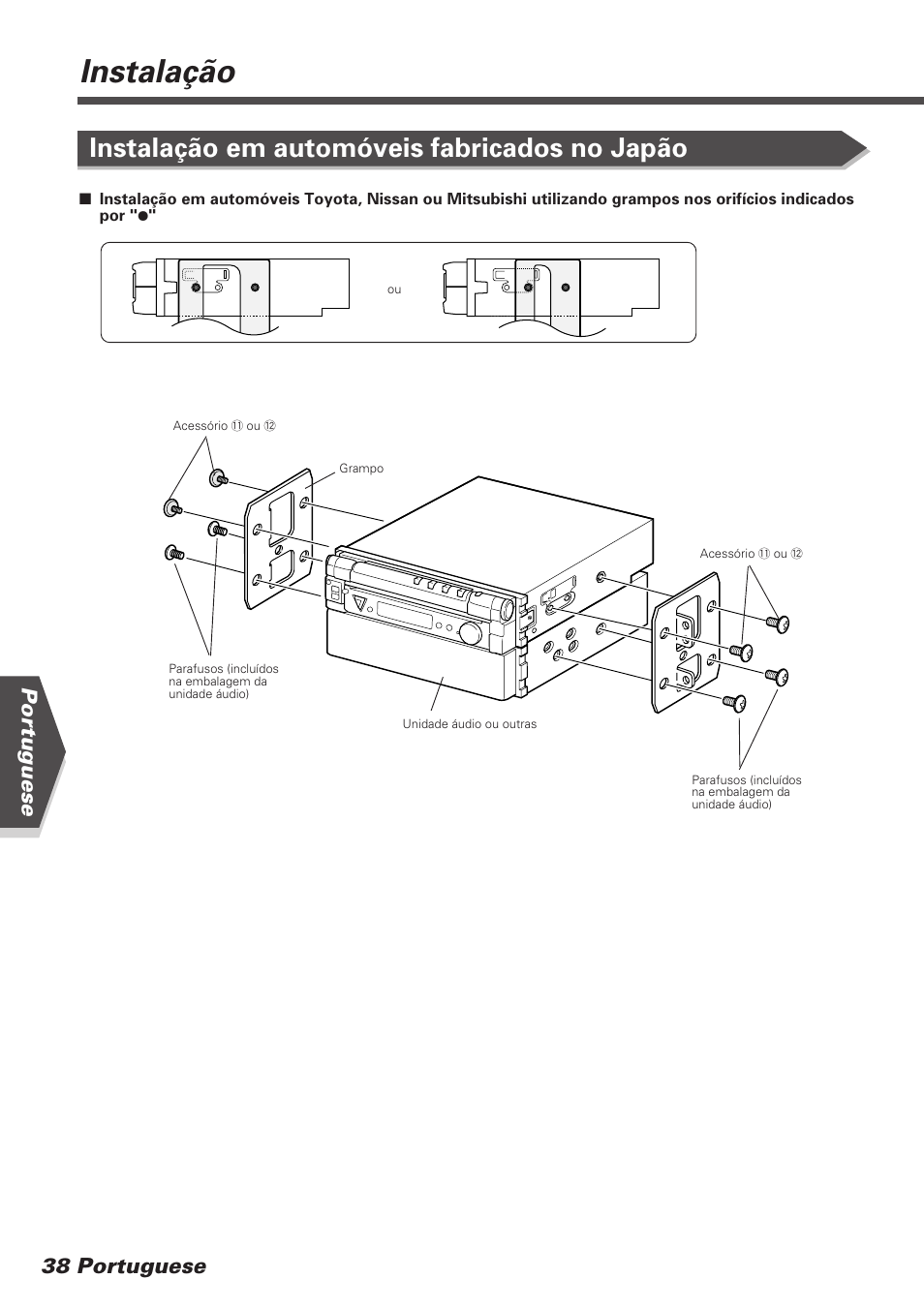 Instalação, Instalação em automóveis fabricados no japão, Portuguese 38 portuguese | Kenwood KVT-745DVD User Manual | Page 38 / 40