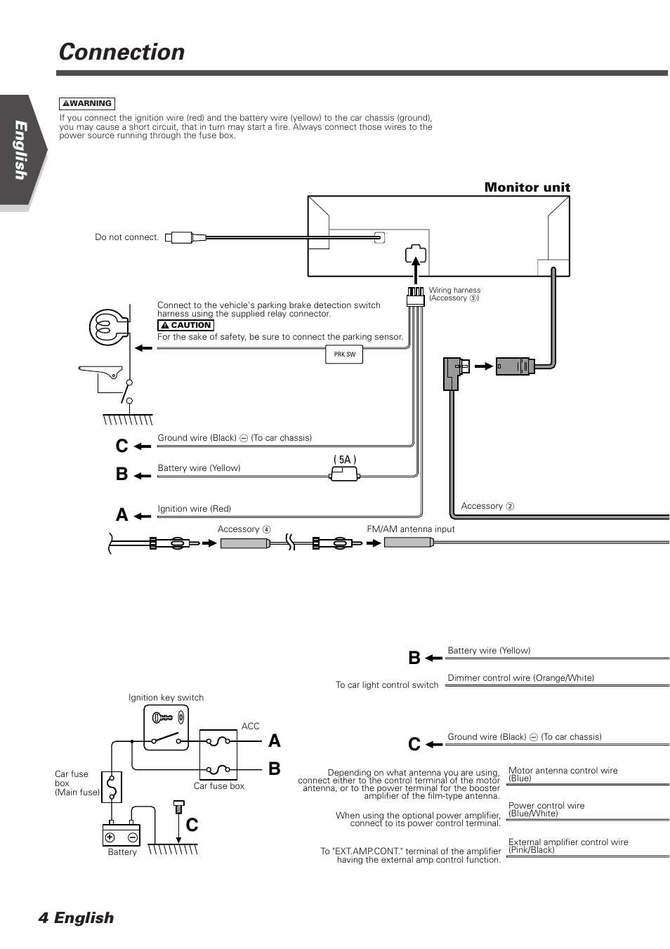 Connection, Bc b c, Bc a | English 4 english | Kenwood KVT-745DVD User Manual | Page 4 / 40