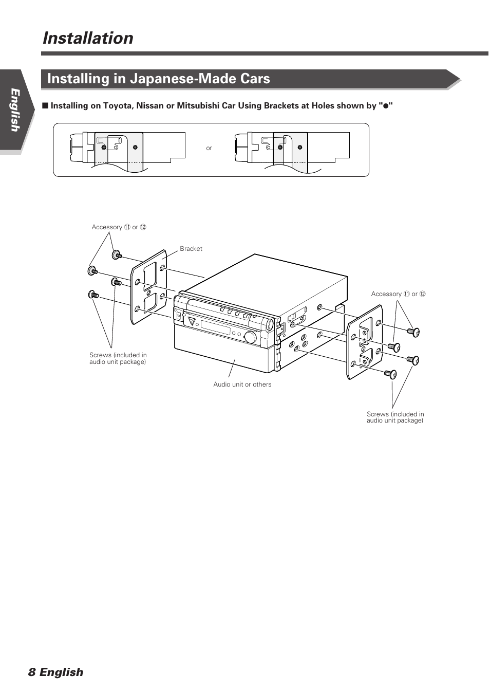 Installation, Installing in japanese-made cars, English 8 english | Kenwood KVT-745DVD User Manual | Page 8 / 40