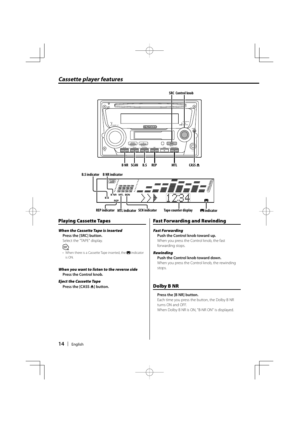 Cassette player features | Kenwood DPX-MP4100 User Manual | Page 14 / 32