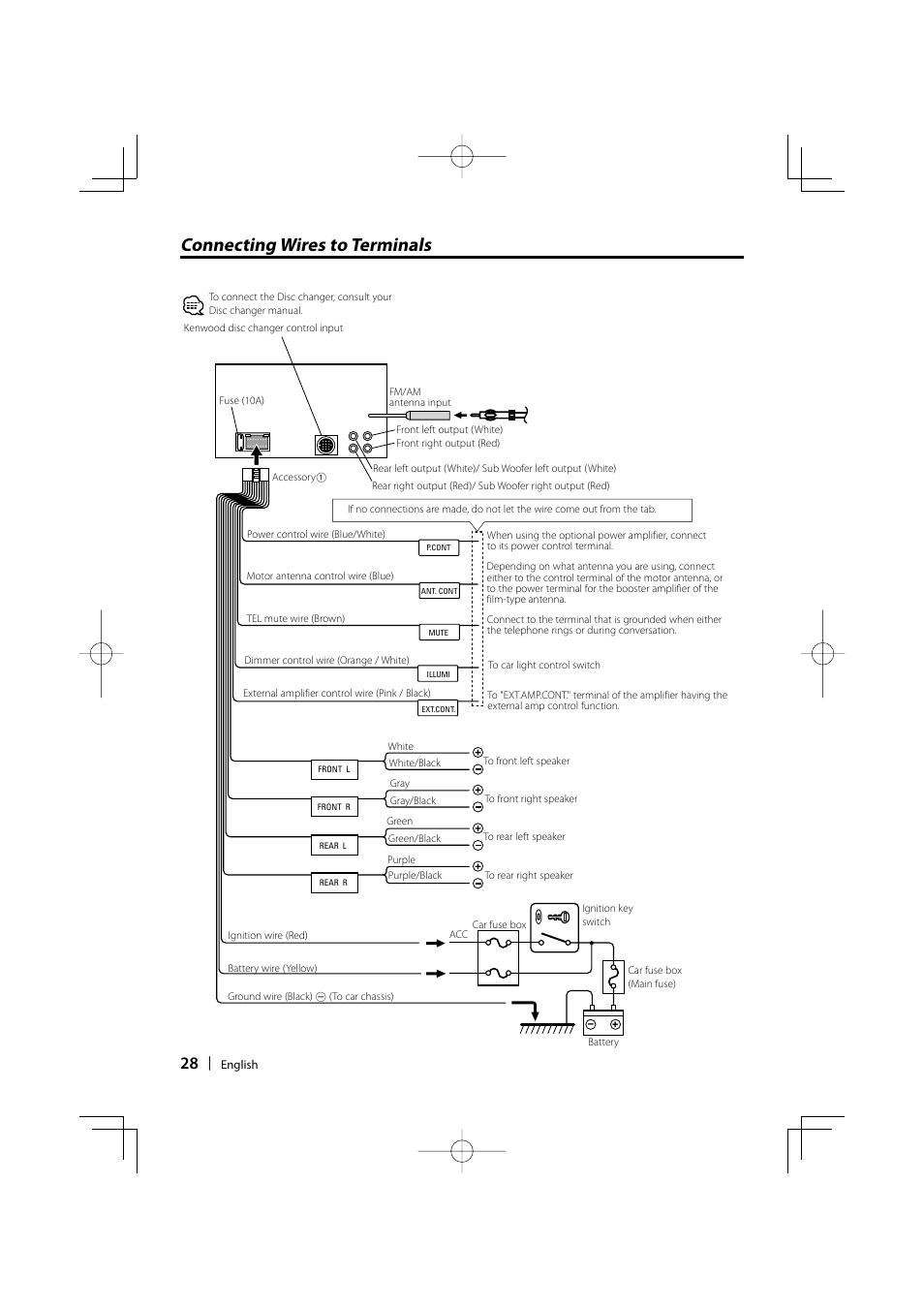 Connecting wires to terminals | Kenwood DPX-MP4100 User Manual | Page 28 / 32